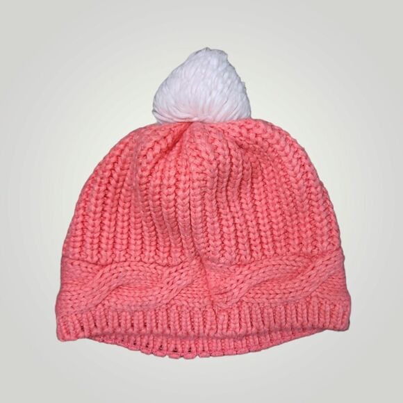 Gymboree Girl Knit Winter Cap/Hat Peach Coral Color With Top Round - Picture 3 of 7